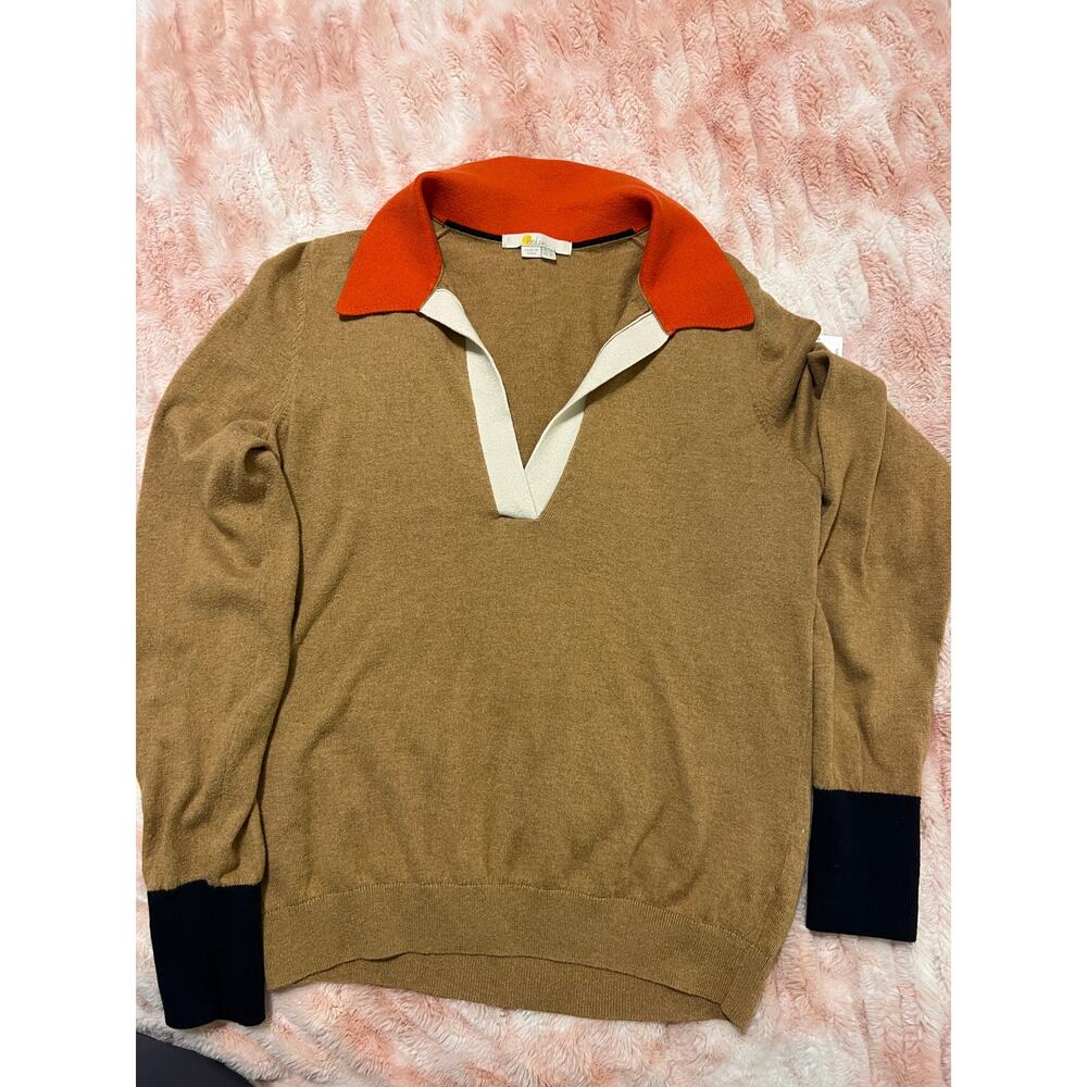 Boden Women’s US 6 Colorblock Rugby Polo Sweater Brown Orange Cream Black - Picture 2 of 4